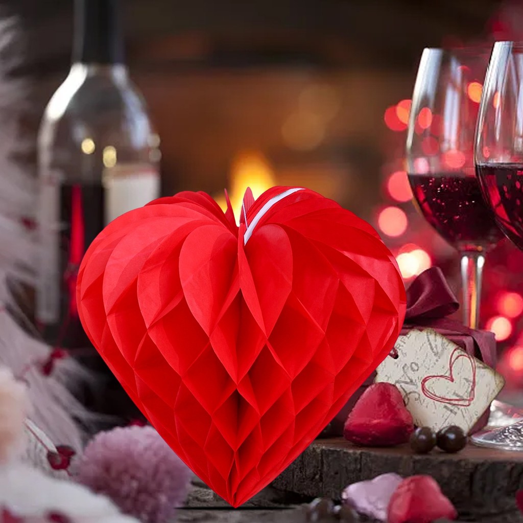 1/3/5ชิ้นวันวาเลนไทน์ตกแต่งงานแต่งงานรูปหัวใจลูกรังผึ้ง,สีแดงกระดาษเพดานตกแต่งผนังสําหรับงานเลี้ยงโรแมนติกฉลอง - รูปที่ 5