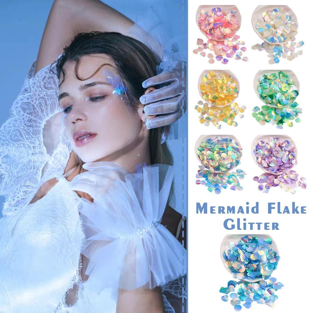 Mermaid Flake Glitter Powder Fish Scales Eye Makeup Corner Shell Shinny Face Sequins สติกเกอร์ C0o6