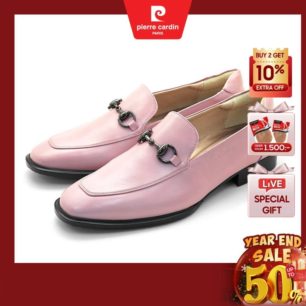 Pierre Cardin รองเท้าผู้หญิง ส้นแบน คัทชู ผลิตจากหนังแท้ สีชมพู รุ่น 30TC113