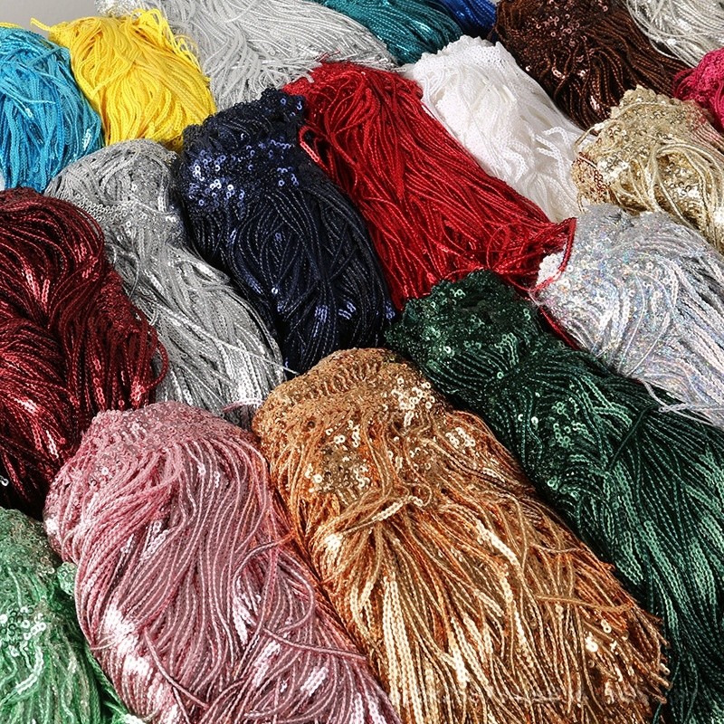 พู่โพลีเอสเตอร์ลูกไม้ตัดเลื่อม 1 หลา หลากสี สำหรับงานฝีมือและเสื้อผ้า ขนาดกว้าง 17 เซนติเมตร