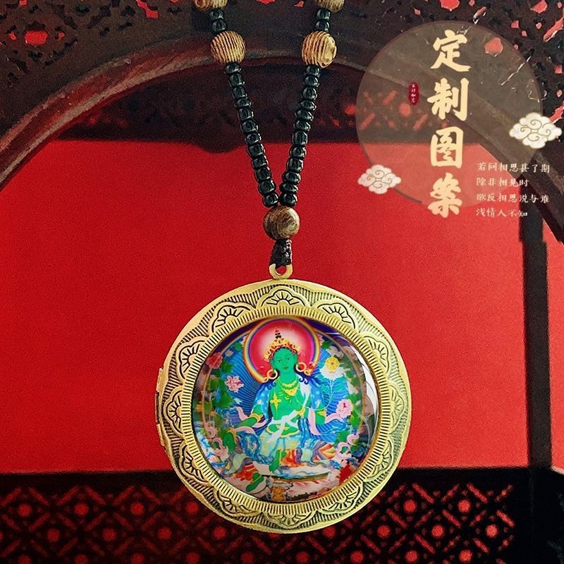 จี้ธาราสีเขียวขนาดใหญ่ Manjusri พระโพธิสัตว์สีเหลืองเทพเจ้าแห่งความมั่งคั่ง Zakiram Lotus Green Tara
