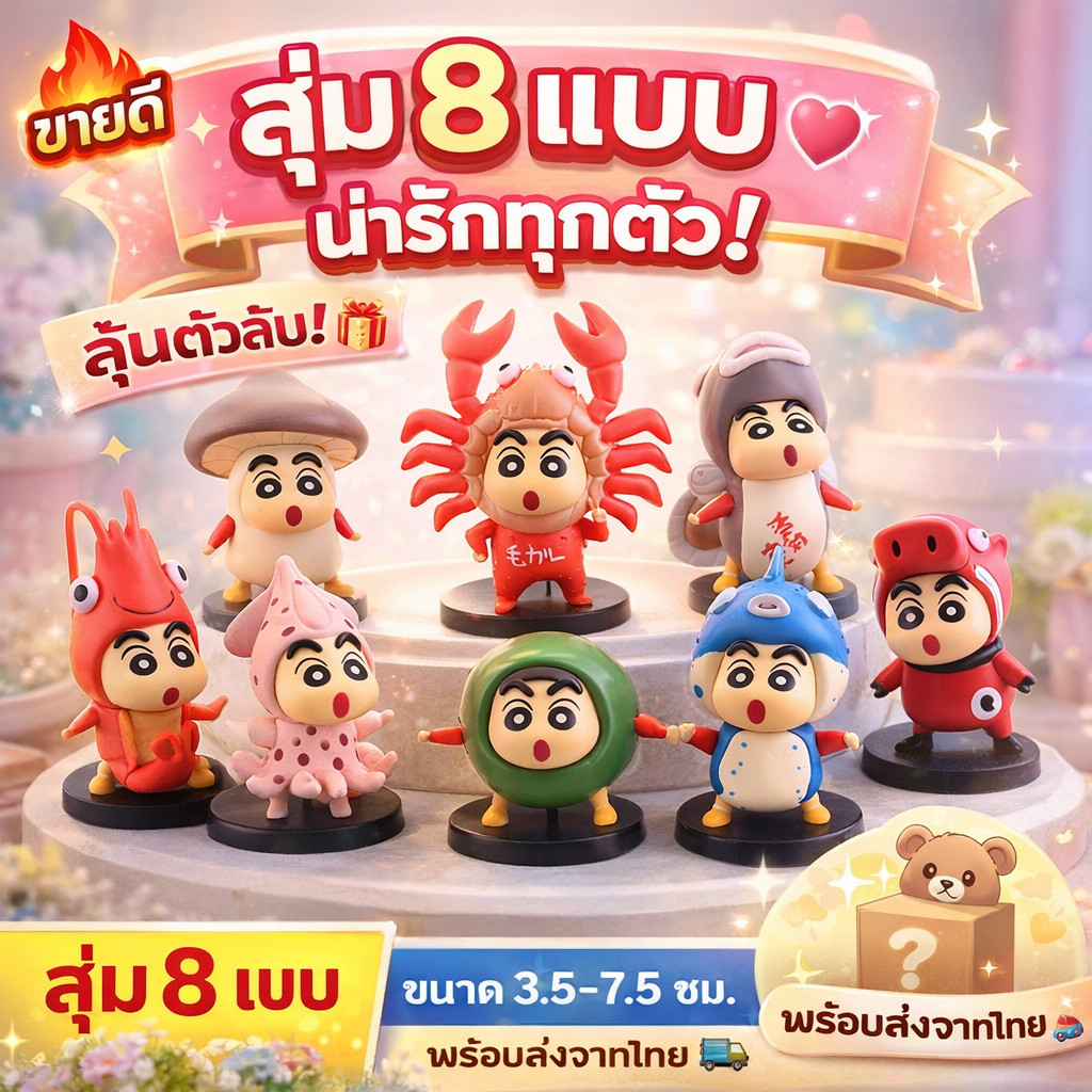 (ครบชุด 8 ชิ้น)โมเดล การ์ตูน ชินจัง ชุด ของกิน ขนาด 5-7.5 ซม. ของสะสม ของตกแต่งบ้าน งานสวย เกรด A โมเดล ตั้งโต๊ะ Chinung