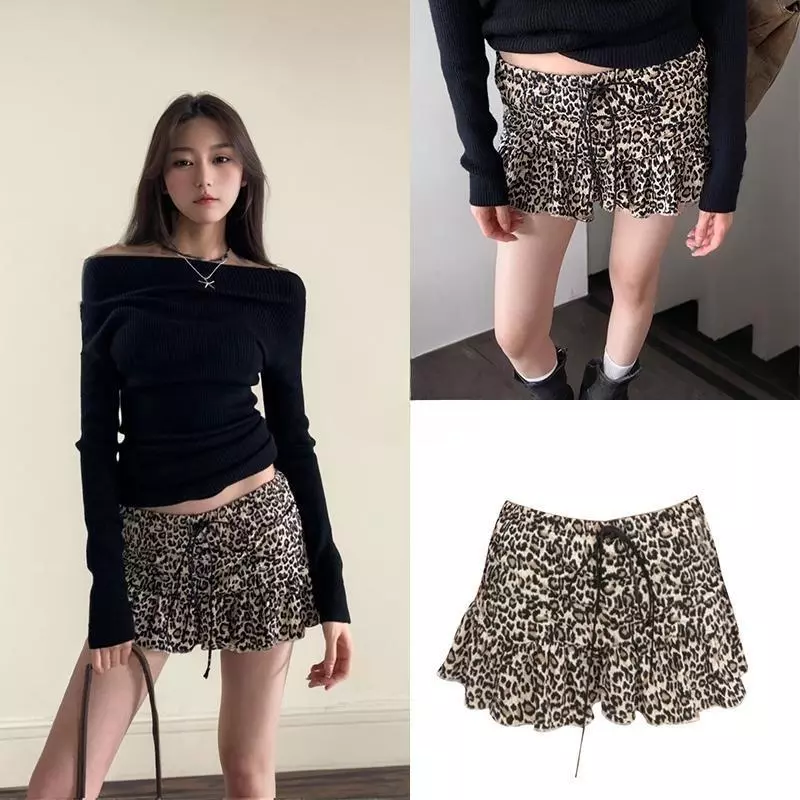 พร้อมส่ง กระโปรงสั้น ลายเสือดาว มีซับใน กระโปรงมินิ Skirt เอวสูงทรงเอ จับแมทซ์ได้ง่าย สไตล์เกาหลี สุดเซ็กซี่m