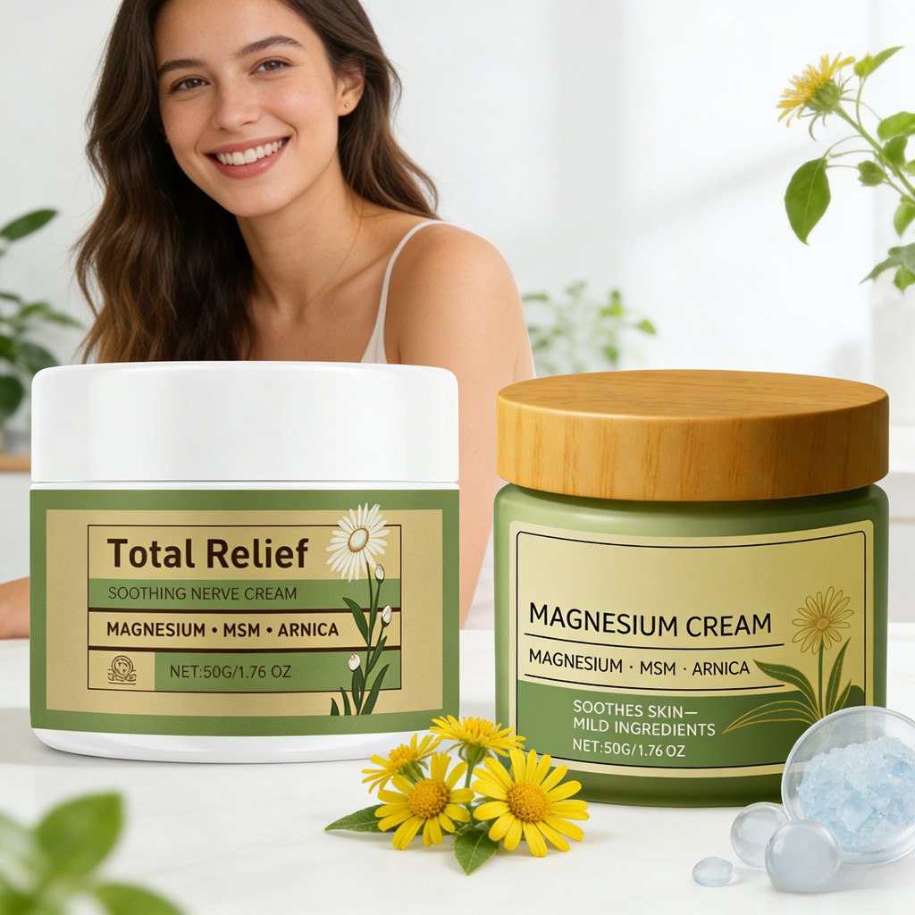 Total Relief with Magnesium + Arnica + MSM Soothing Cream Duo – ตัวละ 50g / 1.76 oz, ความสบายประสาทอ่อนสําหรับผิวและกล้ามเนื้อ, บรรเทาทุกวัน