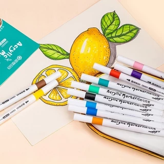 ปากกามาร์กเกอร์อะคริลิค 12/24/36/48/60/80สี ใช้สำหรับ ไม้/ผ้าใบ/หิน/หิน/จิตรกรรมแก้ว กันน้ำ Acrylic Marker Pen