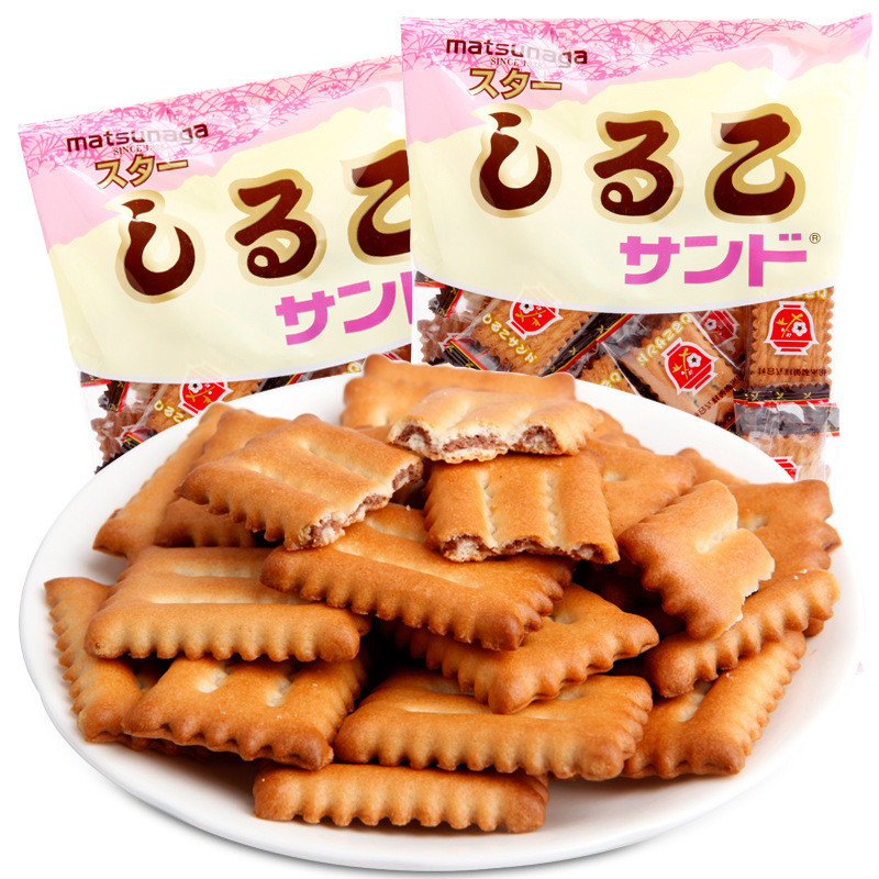 Matsunaga Hokkaido Red Bean Sandwich Biscuits 0g คุกกี้น้ําชายามบ่ายญี่ปุ่นนําเข้าของว่างสบายๆ LS462
