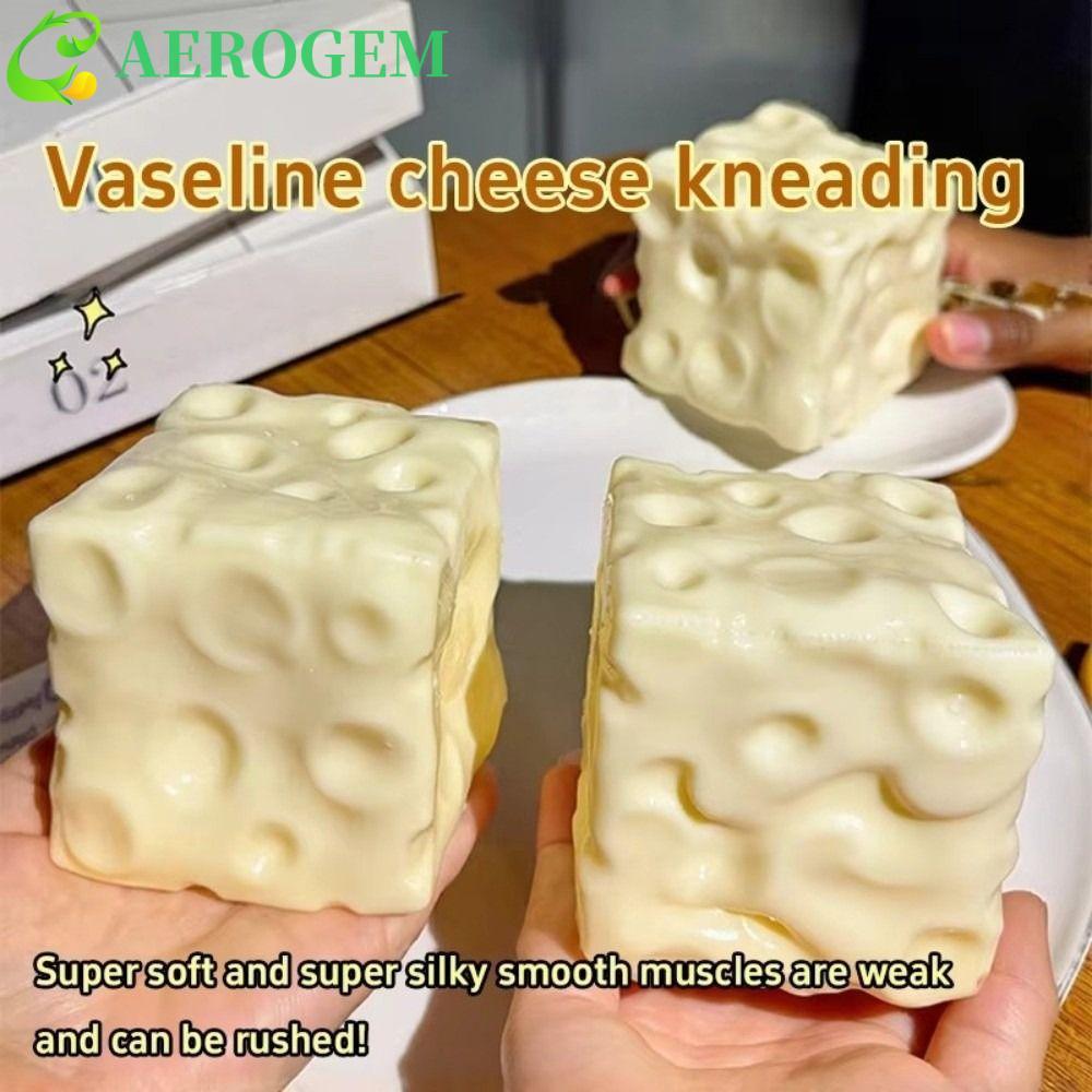 AEROGEM ชีสบีบ Cube, ความวิตกกังวลบรรเทา 6/7 ซม.ชีสหยิก, Sensory ของเล่น Super Soft สมจริงสีเหลือง/สีชมพู Non Rebound Fidget ของเล่นสํานักงาน
