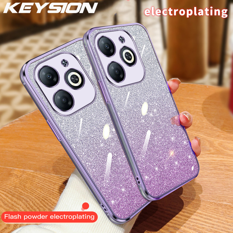 KEYSION หรูหราชุบGlitterเคสโทรศัพท์สําหรับInfinixสมาร์ท 8 โปร่งใสนุ่มTPUกันกระแทกสําหรับInfinix Hot 