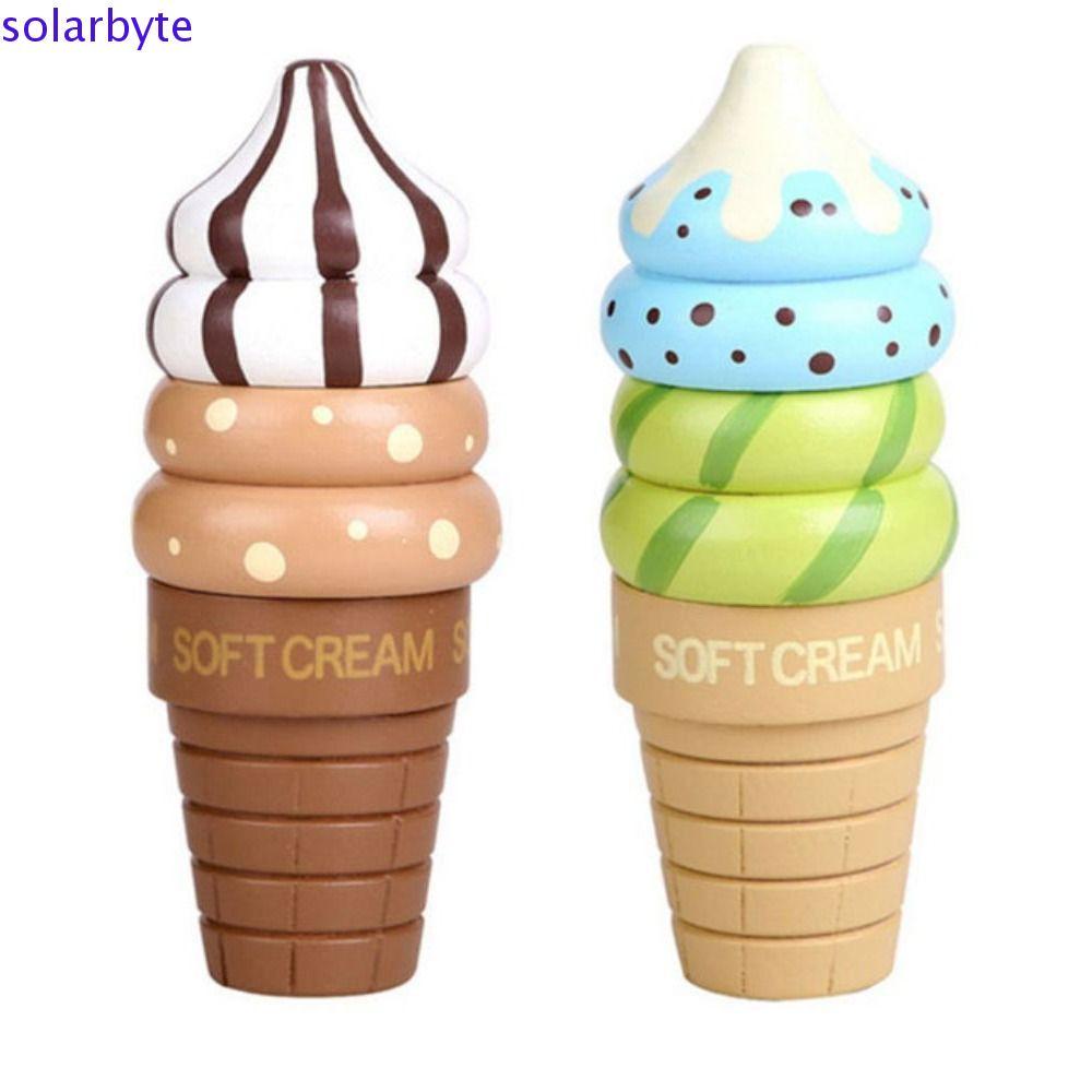 SOLARBYTE จําลองไอศกรีมไม้เด็กผู้หญิงของเล่นเด็กก่อนวัยเรียนแม่เหล็กการศึกษาแกล้งทําเป็น Play House