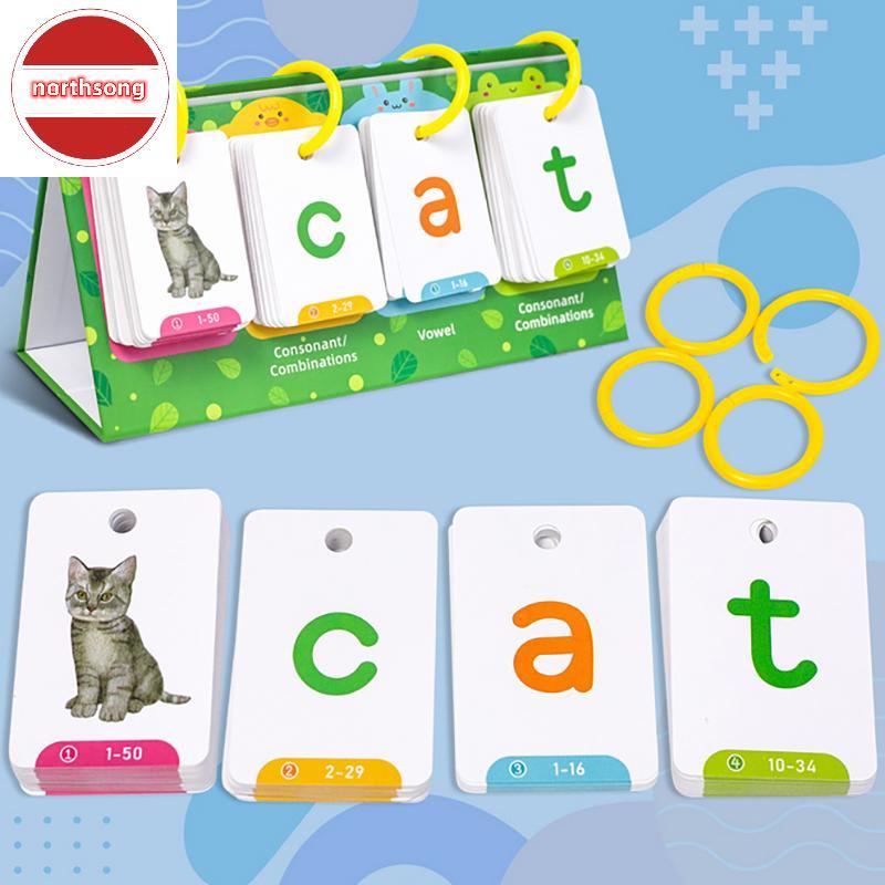 NOR เด็ก CVC Words Flashcards Phonics พลิกแผนภูมิ Word Builder Sight Words กิจกรรมการเรียนรู้เครื่อง