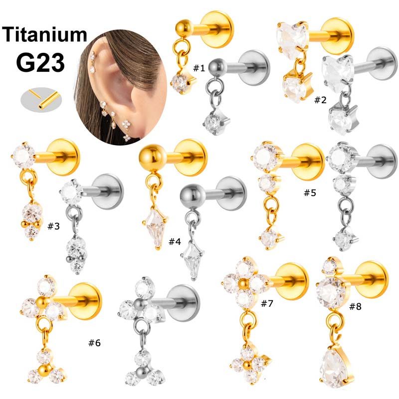 ต่างหูสตั๊ด ไทเทเนียมและแซฟไฟร์ใส ขนาด 16 Gauge แบบแบนสำหรับเจาะหู Helix และ Lobe