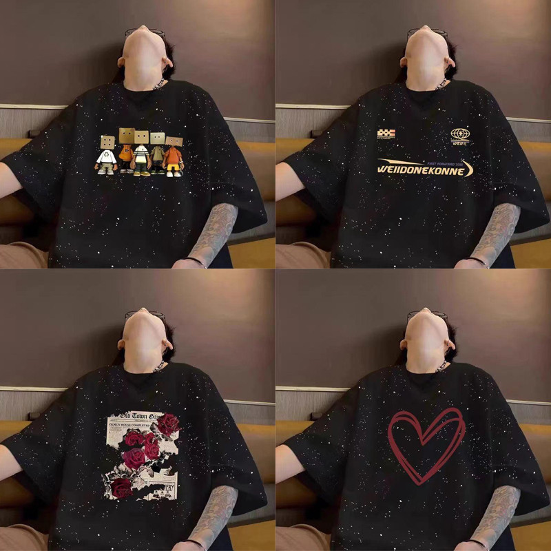 ✨TeeTwoOne✨เสื้อยืด ปักเลื่อม เสื้อยืดคอกลมสีดำ ผ้าไม่คัน ใส่สบาย ใส่เที่ยวสวยมาก 'Rose' ✨ดาวเต็มท้องฟ้า เสื้อ【COD】