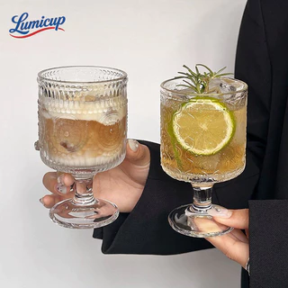 แก้ววินเทจมีขา 220ml แก้วแกะสลัก Retro Glass Goblet ถ้วยแก้วลายหรู สำหรับกาแฟ ไวน์ ค็อกเทล