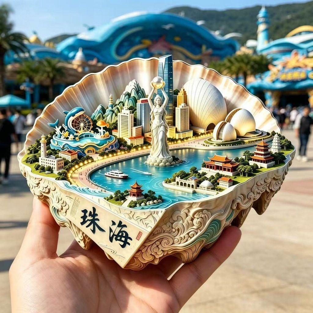 กวางตุ้ง Zhuhai เปลือกแม่เหล็กตู้เย็น Changlong ชาวประมง Sun Moon SHELL พิพิธภัณฑ์ของที่ระลึกของที่ร