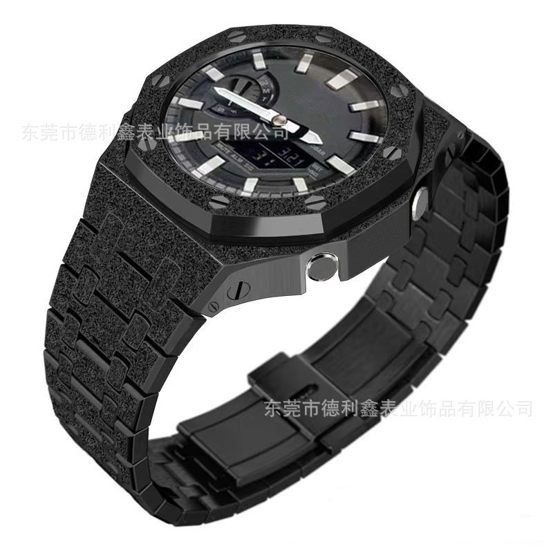 เหมาะสําหรับ Casio GA-2100 GA-B2100 ดัดแปลงฟาร์ม Oak Frost Gold Case อุปกรณ์เสริมสายรัดสแตนเลส