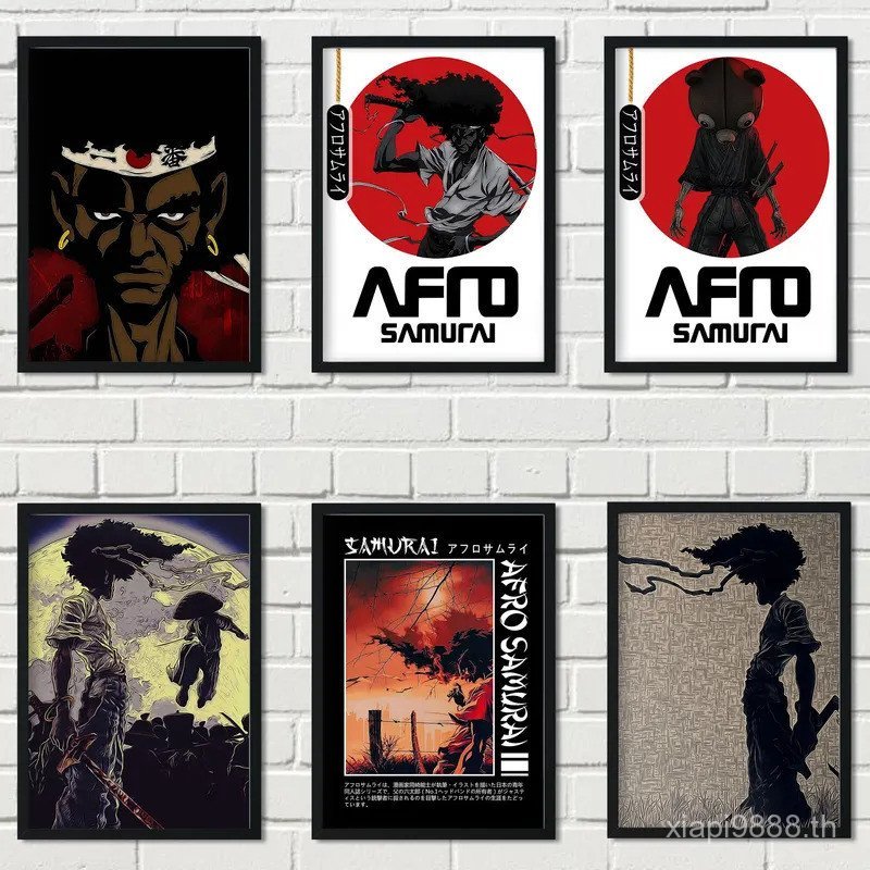 โมเดิร์นญี่ปุ่นอะนิเมะ Afro Samurai ผ้าใบ Wall Art นักรบพิมพ์สําหรับ Home Bar Decor เหมาะสําหรับห้อง