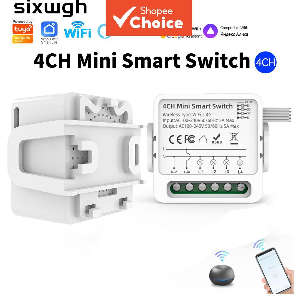 สวิตช์ไฟอัจฉริยะ 4 ปุ่ม Smart Switch WiFi ใช้งานร่วมกับ Tuya ระบบควบคุมอัจฉริยะ 4 ทาง มินิเบรกเกอร์อัจฉริยะ ควบคุมผ่านแอป Smart Life รองรับ Alexa และ Google Home