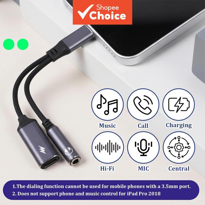 อะแดปเตอร์ Aux USB-C ถึง 3.5 มม. 2-in-1 USBC เป็นอะแดปเตอร์แจ็คหูฟัง