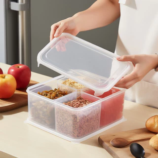 กล่องเก็บตู้เย็น 4 ตารางภาชนะบรรจุอาหาร Airtight Stackable ไมโครเวฟปลอดภัยห้องครัว