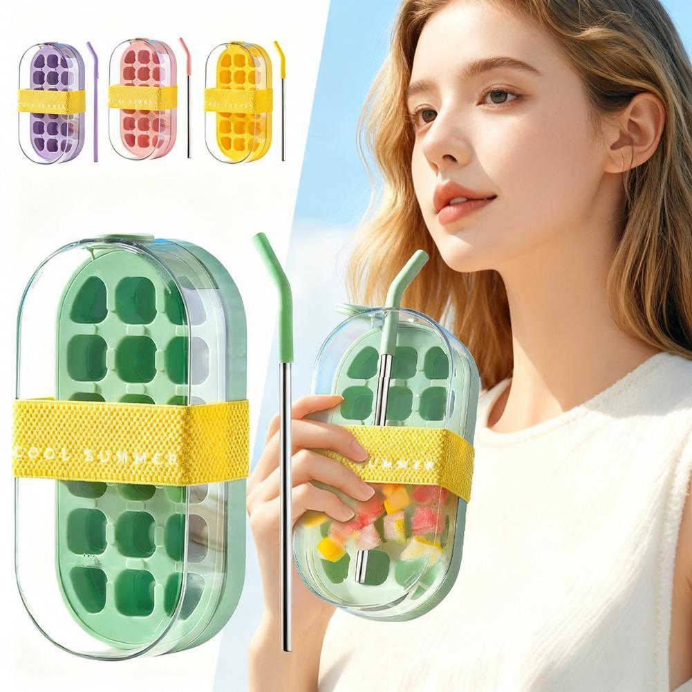 2 In 1 Ice Cube ขวด Touch ฟรีถาดน้ําแข็ง Leakproof ออกแบบพร้อมฝาปิดสําหรับฤดูร้อนและเครื่องดื่ม H2D2