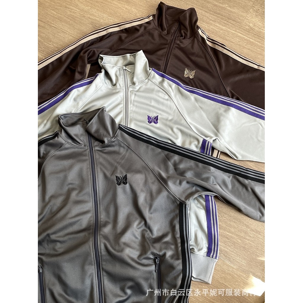 1QUK Needles Track Butterfly Embroidered Striped Zipper Sports Jacket Japanese Retro Casual Stand-Up