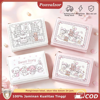 Poxvalzor Dompet Lipat Kartun Dompet Estetika Gaya Balet Tas Penyimpanan Dokumen Dompet Koin Anti-Magnet Pelajar