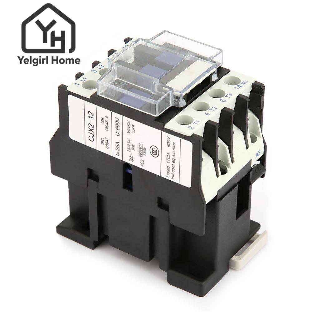 YELGIRLB คอนแทค AC, 12A 24V/36V/48V/110V/220V/380V AC Contactor, Rail Mount CJX2-1210 CJX2-1210 ระบบ