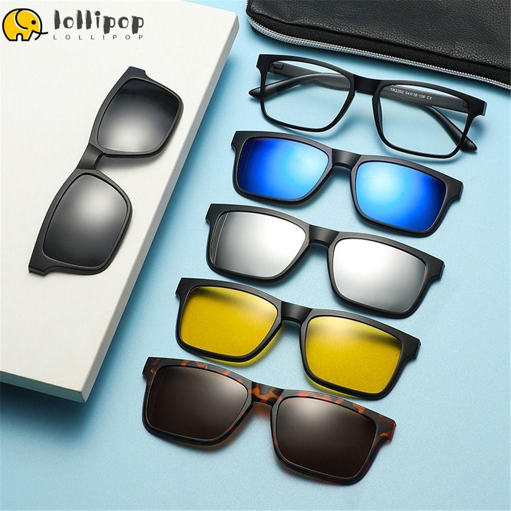 LOLLIPO1 แว่นกันแดดคลิปแม่เหล็ก Polarized UV400 ป้องกันแสง ขี่จักรยาน/ขับรถ พร้อมคลิปสีดํา Retro สําหรับผู้หญิงและผู้ชาย