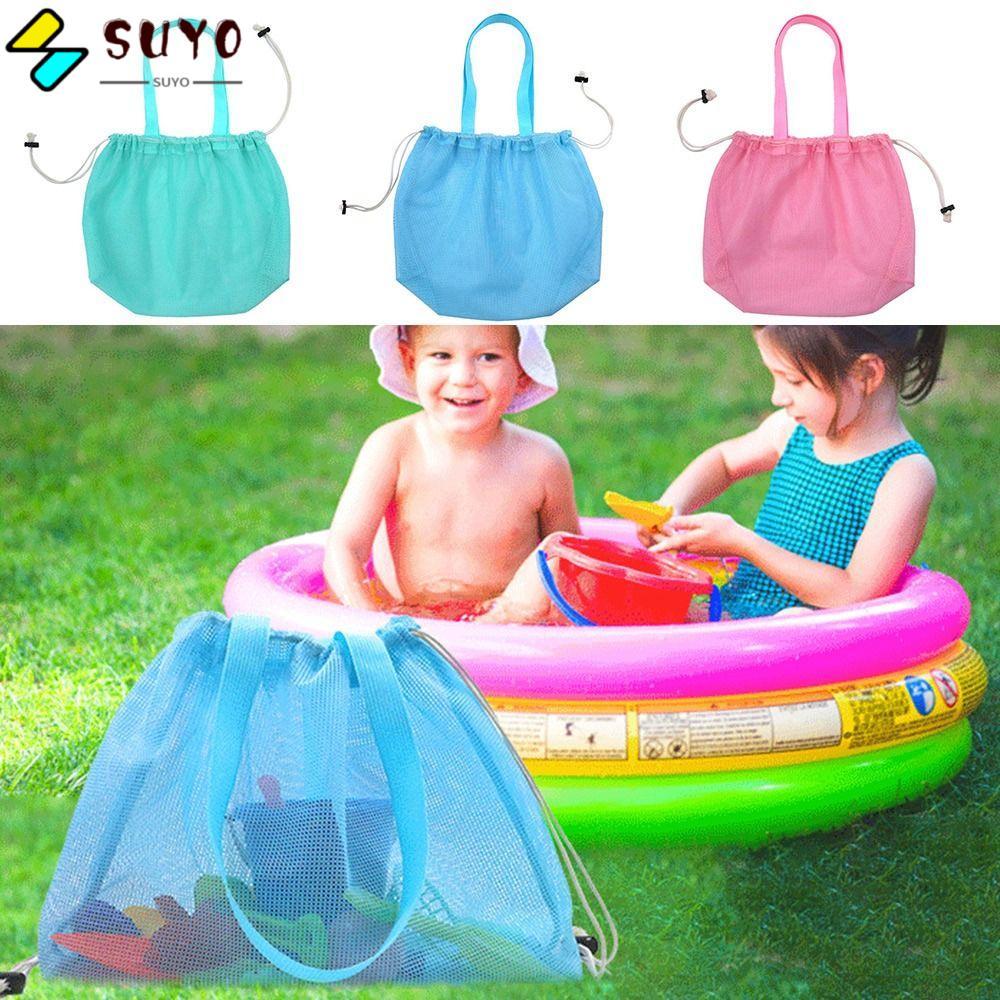 SUYO Beach Tote Handbag, Drawstring Washable Mesh Bag, Portable Quick Drying Waterproof Mesh Beach B