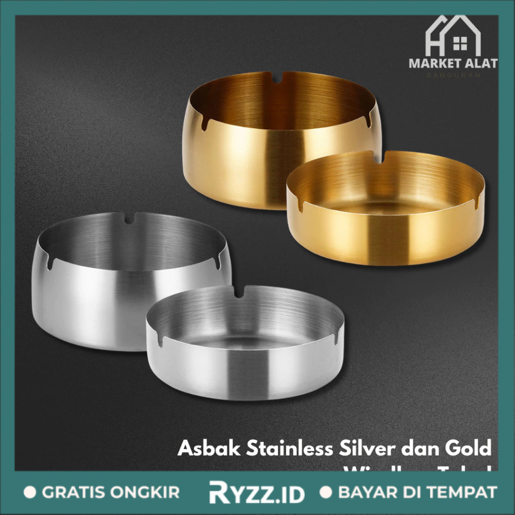 Stainless Steel Cafe Ashtray Windless Windproof Silver Gold Black - Cool Ashtray Aesthetic Ashtray A