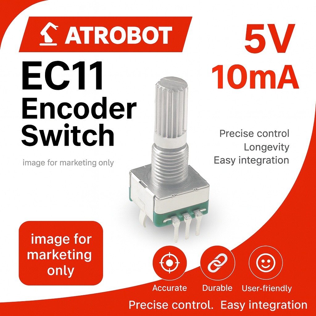 EC11 Rotary Encoder 20 ตำแหน่ง 20 พัลส์ 5 ขา สวิตช์ในตัว ทนทาน อายุการใช้งาน 100000 ครั้ง 5V