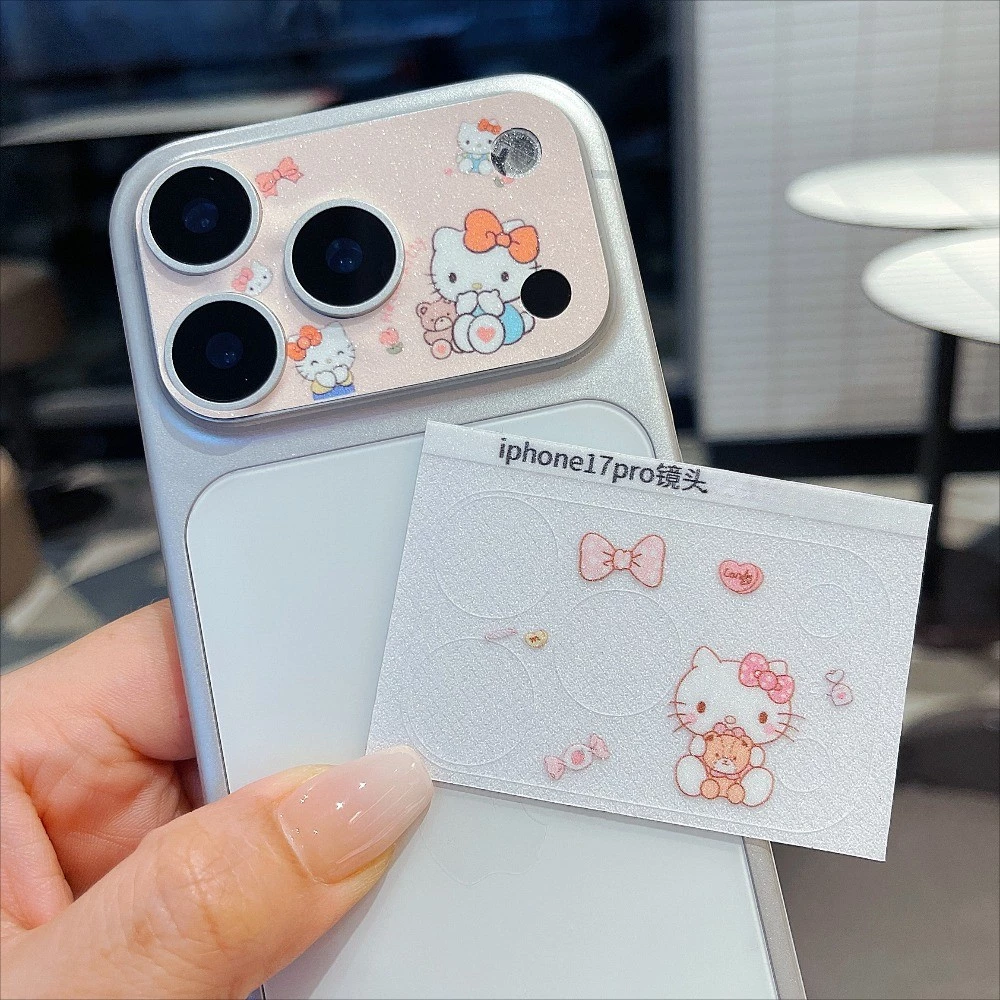 Kuro Kitty Hollow Out Glitter สติกเกอร์สําหรับ iPhone 17 Pro Max 17 Pro Soft Film เลนส์ฐานชิ้น