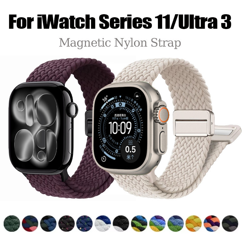 สายรัดไนลอนแม่เหล็กสําหรับ iWatch Series 11 42 มม./46 มม.สายไนลอนสําหรับ iWatch Ultra 3 49 มม.สร้อยข
