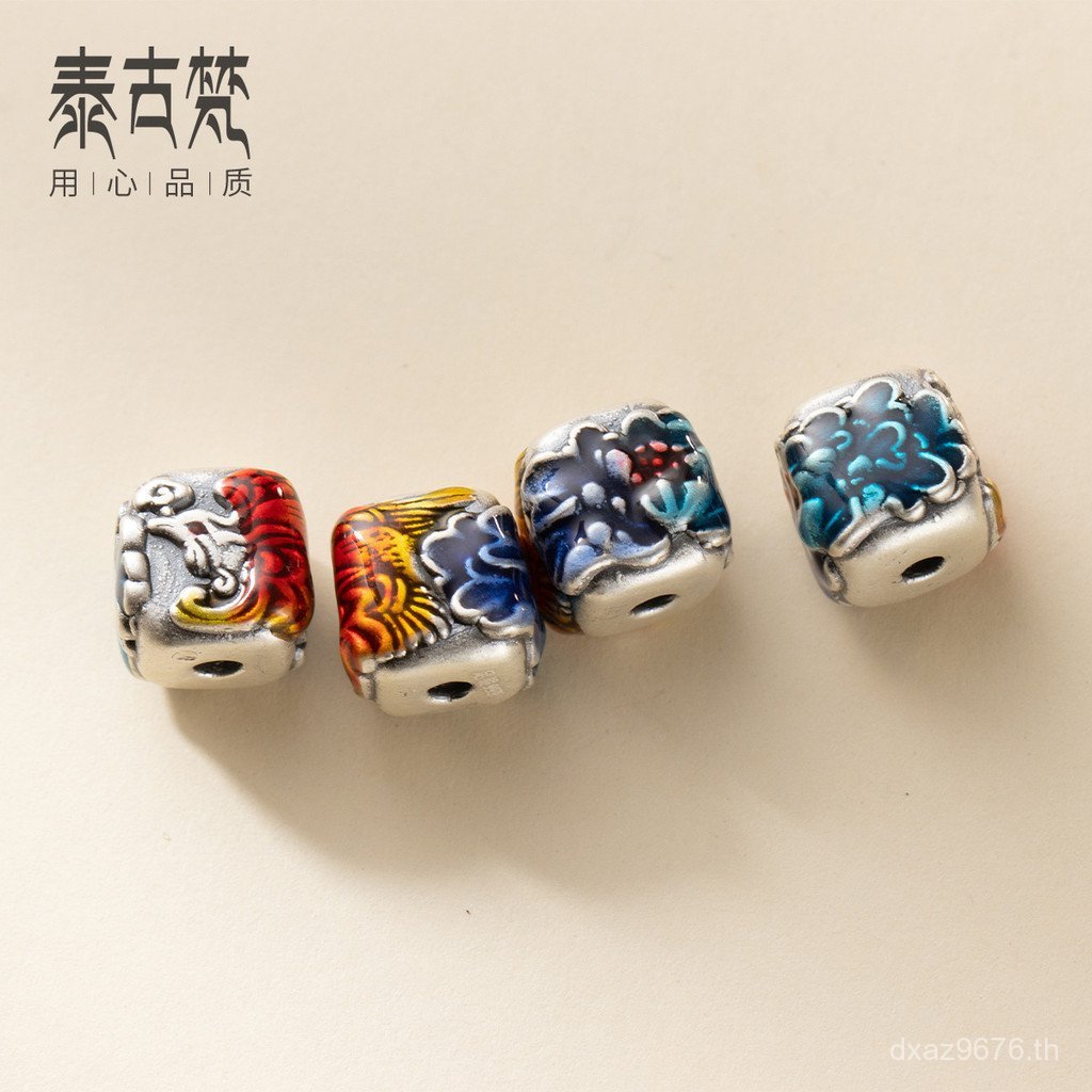 อุปกรณ์เสริมสแควร์ 999 Distressed Spacer ลูกปัดเงินบริสุทธิ์ 3D สร้อยข้อมืออีพ็อกซี่ T0299 วัสดุ Han