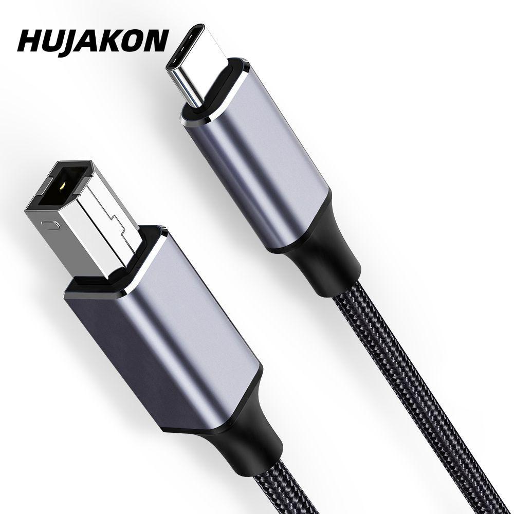 HUJAKON USB Type-C ถึง USB B 2.0 Nylon Braided Scanner แล็ปท็อปความเร็วสูงสําหรับ