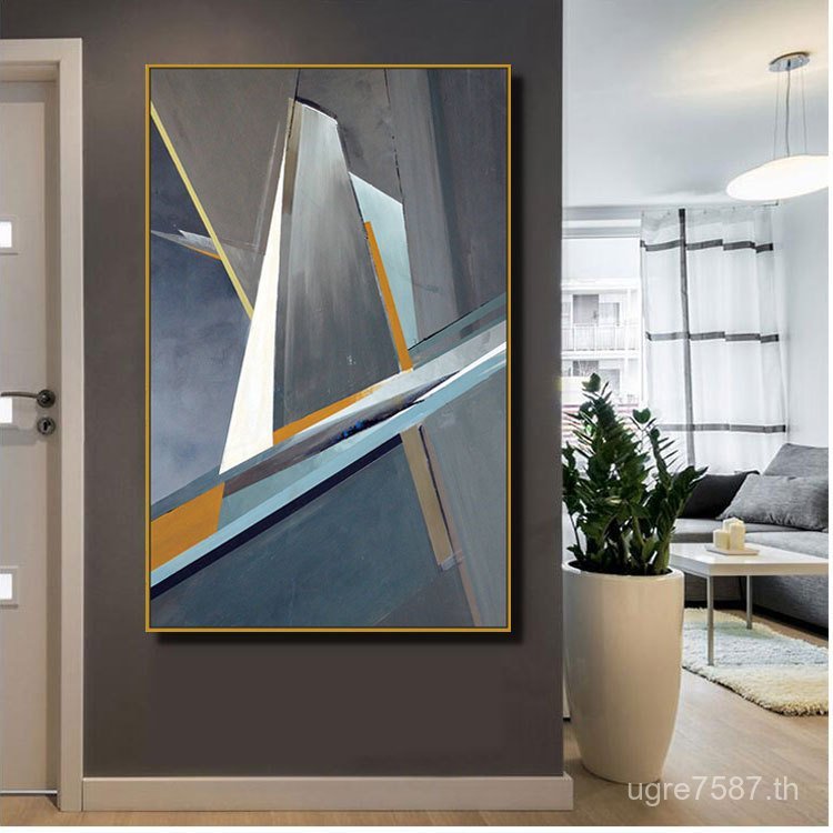 ห้องนั่งเล่นคลับรุ่นห้อง High-End หรูหราบทคัดย่อสีดําสีขาวเรขาคณิตภาพวาดห้องนอนโมเดิร์น Villa ตกแต่ง