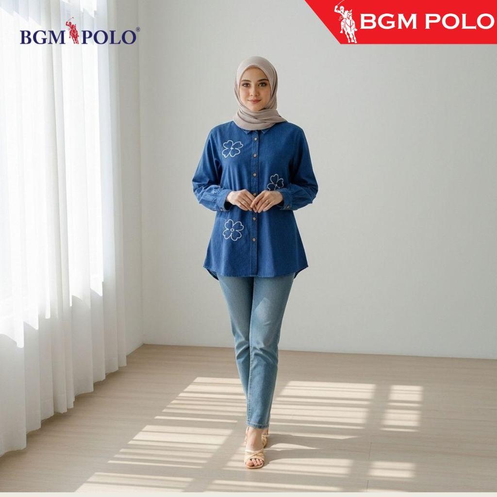 BGM POLO BIG FLOWER 04 EMBRIODERY DENIM FULL BUTTON-BP-DBBF04475FB-RJ1