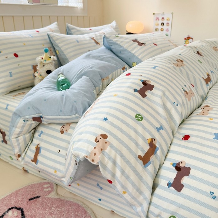 Coconut Blue Dachshund dog ชุดผ้าปูที่นอนผ้าฝ้าย 100% ปลอกผ้านวมการ์ตูน/ปลอกผ้านวมเดี่ยว/ซุปเปอร์เดี่ยว/ราชินี/แผ่นติดตั้งขนาดคิงไซส์