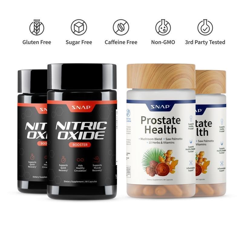 2 Prostate Health + 2 Nitric Oxide Booster (90ct) Bundle - Natural Supplement Capsules - Support Blo