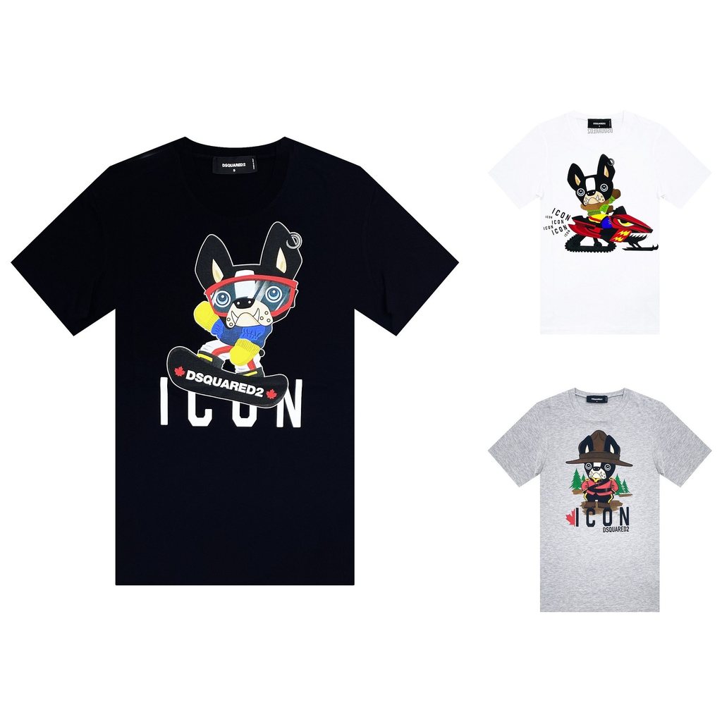 คลังสินค้าพร้อมในประเทศ Dsquared2 D2 Icon Italian Mens Dog Print Round Neck Short Sleeve T-Shirt