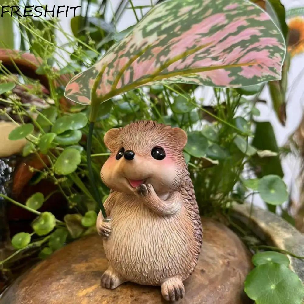 FRESHFIT ร่มใบไม้ตุ๊กตาเม่น,เรซิ่นน่ารักสวนรูปปั้นเม่น,ทนทานทําด้วยมือ Weatherproof ประติมากรรมเม่นขนาดเล็ก Patio Decor