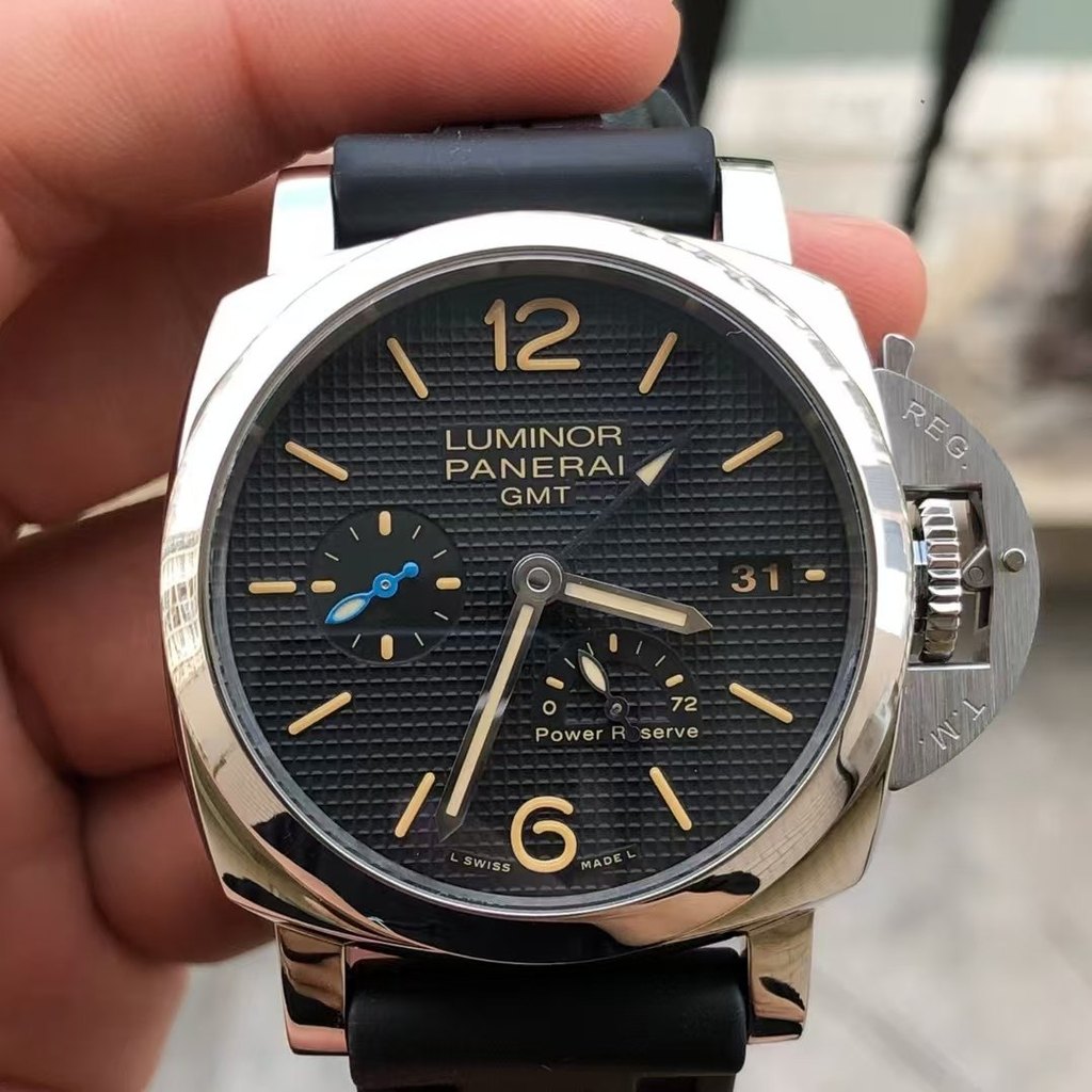 กล่องใบรับรองกล่อง 42mmPann Luxury erai Lumino Dual Time Zone PAM01537 Black Disc นาฬิกาผู้ชายกลไกอั