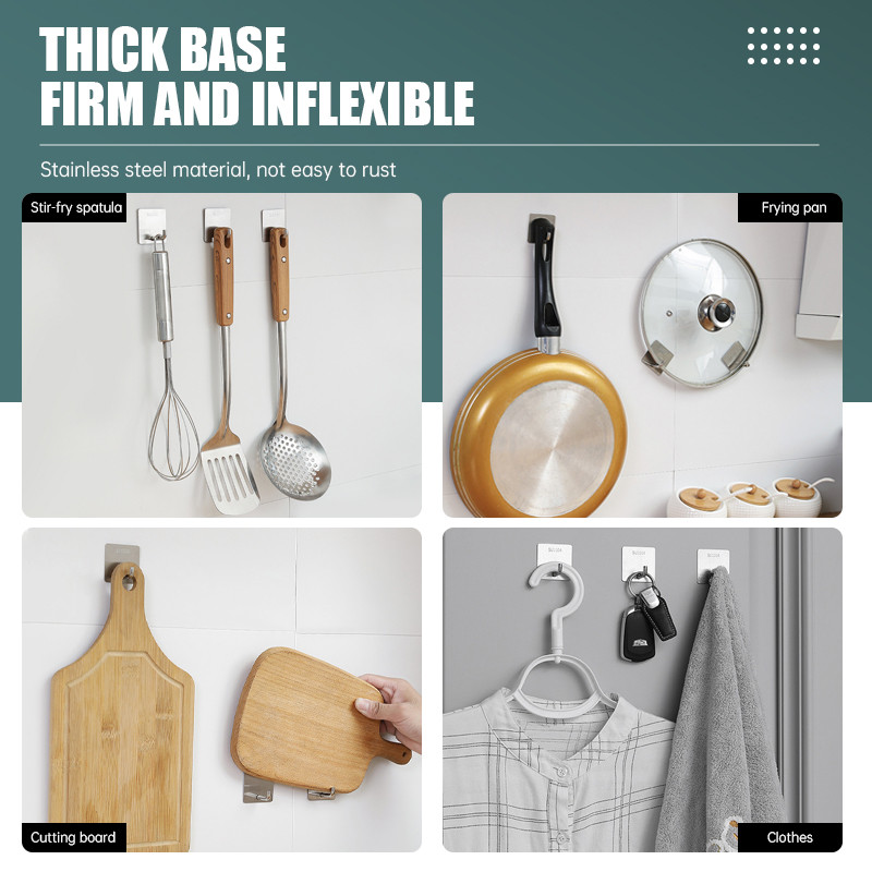 HomeBliss💖ตะขอสแตนเลส 304ตะขอติดผนังสแตนเลสกาวเหนียวติดทนไม่ลอก กันน้ำ รับน้ำหนักได้ดี มีรูพรุนในห ้องน ้ ําและห ้องครัว - รูปที่ 4