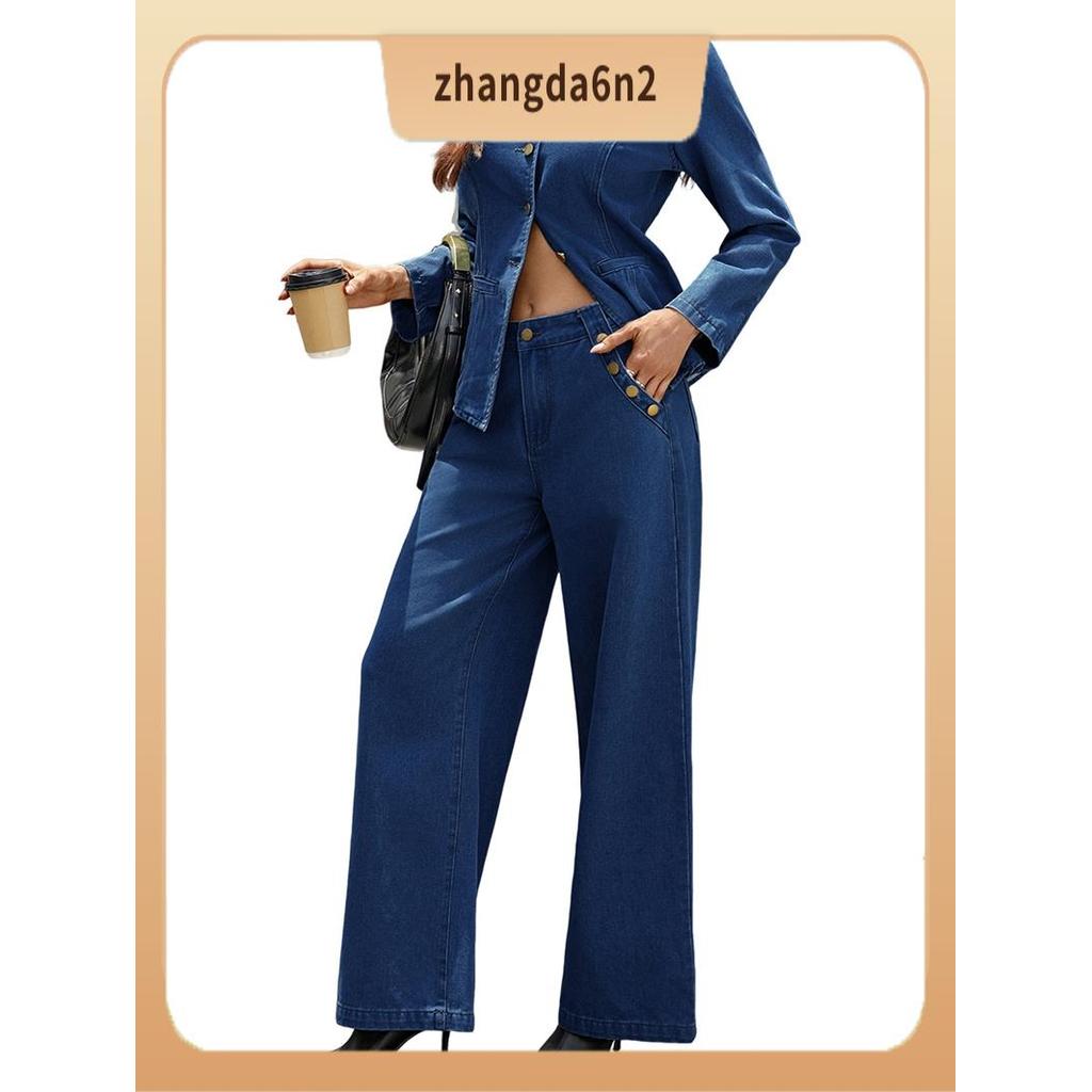 ชุดเดรสยีนส์ขากว้างสไตล์ Y2K สีฟ้า size XL