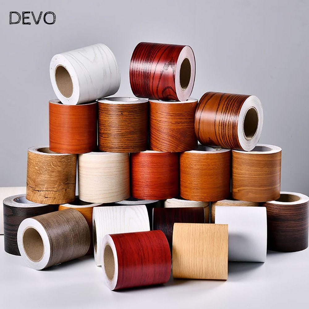 DEVO 10M/ม้วนสติ๊กเกอร์ขอบผนัง,Windowsillกรอบประตูเอวสายวอลล์เปเปอร์,Self-กาวPVCลายไม้ Waveguide Line