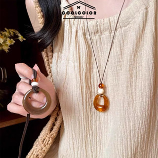 ในไทย💖สร้อยคอจี้นูนเรขาคณิตทรงวงกลมกลวงวินเทจสไตล์โบฮีเมียนแ…