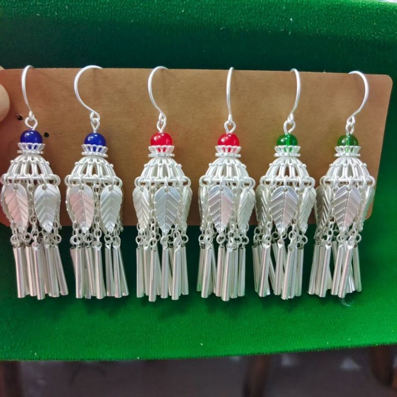 Daliangshan Xichang Family Handmade Sterling Silver ต่างหูคลาสสิก Leaf Style Family Handmade Silver-