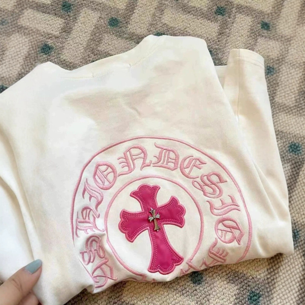 Atlas~Pick-up Leak ปัก Cross เสื้อยืดแขนสั้นผู้หญิงฤดูใบไม้ผลิผ้าฝ้ายแท้สไตล์คู่ All-Match Top 12.31