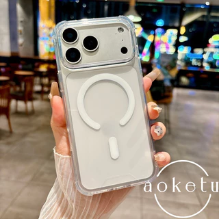 ถุงลมนิรภัยสี่มุมเหมาะสําหรับ ไอโฟน 17 โปรแม็กซ์ เคสโทรศัพท์ 16 โปรแม็กซ์ อะคริลิคใสแม่เหล็กดูด 15/14/13/12/11 ขอบสีเรียบง่ายป้องกันการตกฝา