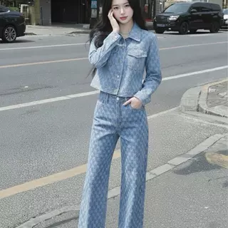 ชุดเซ็ตยีนส์ เสื้อเเขนยาว+กางเกงขายาว งานยีนส์เเท้ ผ้าไม่บาง ดีเทลสวยๆ-6007